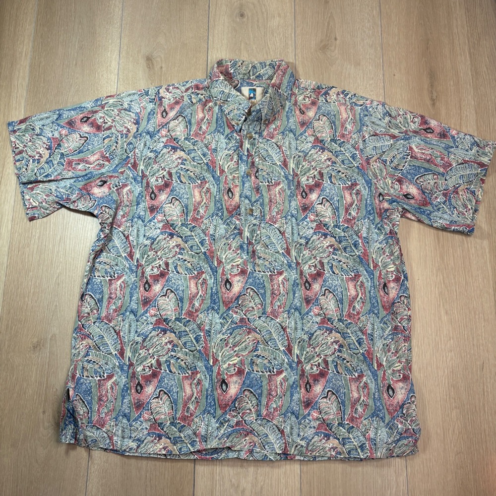 Kahala Hawaiian Islands Mens XL Pullover 1/4 Button Short Sleeve Cotton Shirt